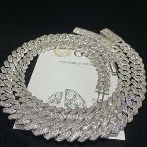Ontwerper sieraden 15 mm breed 925 sterling zilver hiphop sieraden aangepaste Cubaanse link keten vlekkeloze Vvs stokbrood Moissanite Diamond334L