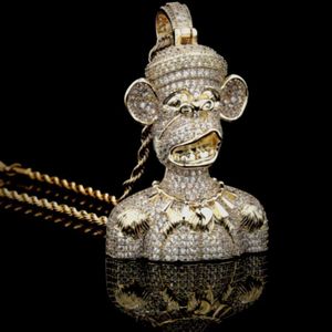 Bijoux de créateurs 3D Monkey Singe Hip Hop Pendant Bijoux de mode de mode de mode Moise entièrement glacée VVS Moisanite Diamond Pendant