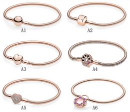 Bijoux de créateurs 925 Bracelet en argent Charm Perle Fit Pandora Rose Gold Fan Chaîne d'os de serpent pleine de diamants Slide Bracelets Perles Charms de style européen Perlé Murano