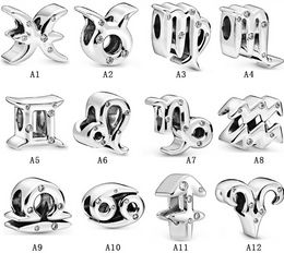 Designer sieraden 925 zilveren armband charme kraal fit pandora heldere twaalf maanden sterrenbeelden schuif armbanden kralen Europese stijl charmes kralen murano