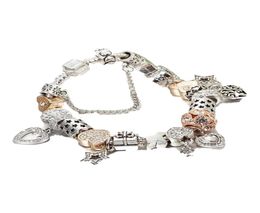 Joya de diseñador 925 Pulsera de plata Charmeta Pead Fit chapada en forma de corazón y pulseras de deslizamiento llave de llave Charmas de estilo europeo Murano7061635