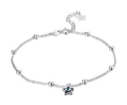 Bijoux de créateur 925 Bracelet en argent Charme Perle Fit Sparklet Star Anklets avec bracelets de glissière en cristal bleu perles européennes7247813