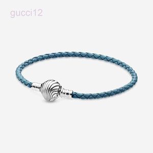 Joyería de diseño 925 Pulsera de plata Charm Bead Fit Seashell Broche Turquesa Pulseras deslizantes de cuero trenzado Cuentas Estilo europeo Charms con cuentas Murano RH82