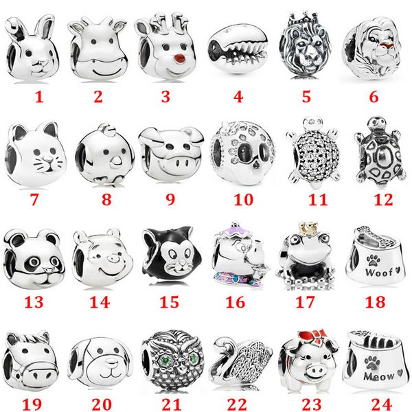 Bijoux de créateur Bracelet en argent 925 Charm Perle fit Pandora Animal Series Lion Tortoise Rabbit Slide Bracelets Perles Style Européen Charms Perlé Murano