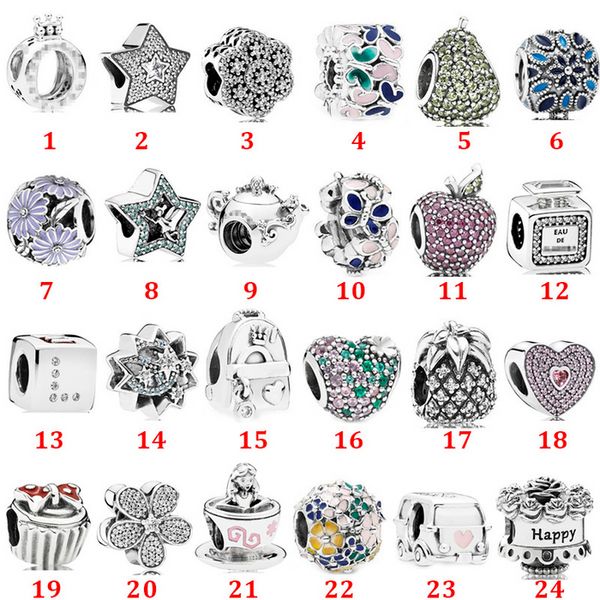 Designer Jewelry 925 Silver Bracelet Charm Bead fit Pandora Love Crown Pentagram Parfum Diapositive Bracelets Perles Style Européen Charmes Perlé Murano