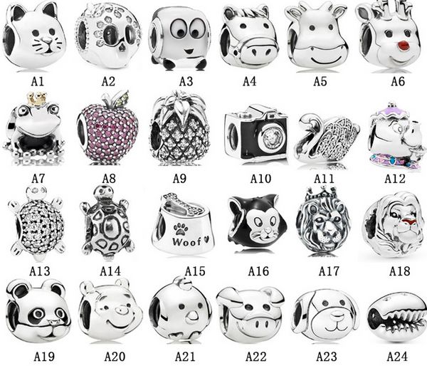 Bijoux de créateurs 925 Bracelet en argent Charm Perle Fit Pandora Série d'animaux Lion caméra tortue Ananas glisser des bracelets Perles de style européen Charms Perles Murano