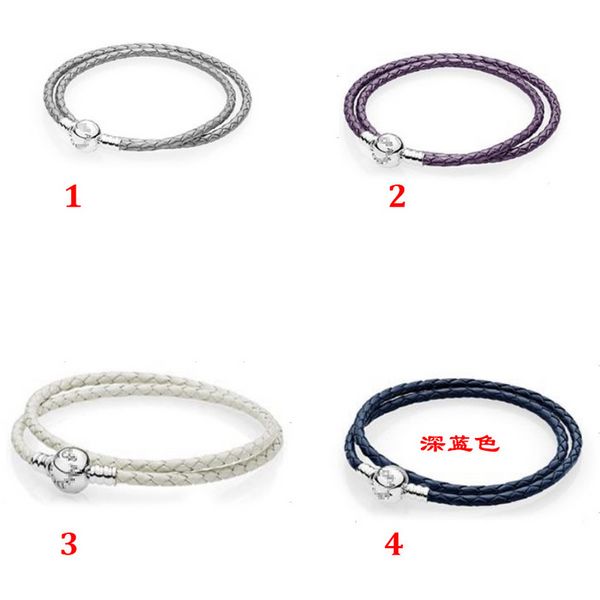 Bijoux de créateur Bracelet en argent 925 Charm Perle fit Pandora Cordon en cuir Bleu foncé Accessoires de bricolage Faites glisser les bracelets Perles Charmes de style européen Perlé Murano