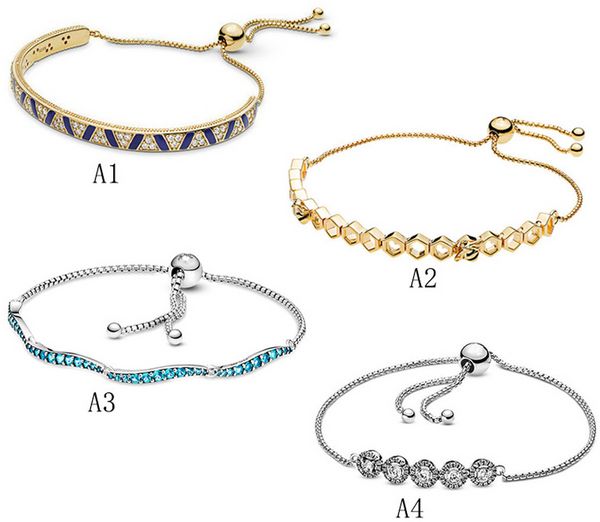 Bijoux de créateur Bracelet en argent 925 Charm Perle fit Pandora Gem and Stripe Réglable DIY Slide Bracelets Perles Style Européen Charmes Perlé Murano