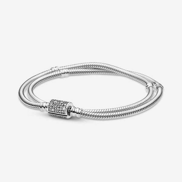 Bijoux de créateur Bracelet en argent 925 Charm Perle fit Pandora Double Wrap Barrel Fermoir Serpent Chaîne Glisser Bracelets Perles Style Européen Charmes Perlé Murano