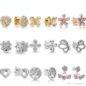 Designer Sieraden 925 Silver Earring Heart Oor Studs Fit Pandora Four Bloemblaadjes Decoratieve Butterfly Silhouet Clover Love Earrings European Style Murano