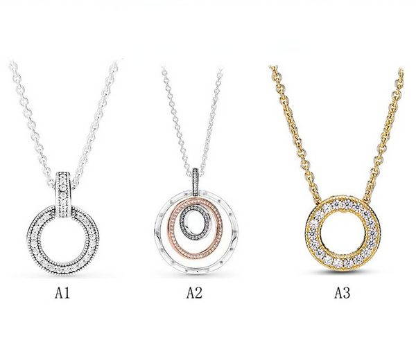 Bijoux de créateur Collier en argent 925 pendentif coeur fit Pandora deux anneaux pendentif ensemble nouveaux produits amour collier breloques de style européen perle Murano