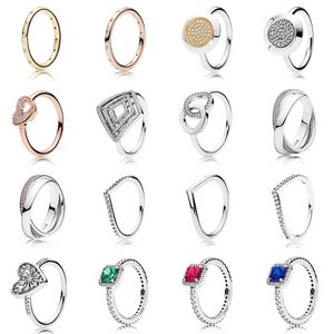 Designer Sieraden 925 Zilveren Trouwring Kraal Fit Pandora Gemstone Classic Ring Bead Love Heart Blue Turquoise Cubic Zirconia Style Rings Verjaardag Dames Gift