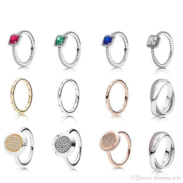 Bijoux de créateur Bague de mariage en argent 925 Perle fit Pandora Gouttelettes de zirconium quatre couleurs pouvant être empilées Diamants cubiques Anneaux de style européen Anniversaire Dames Cadeau