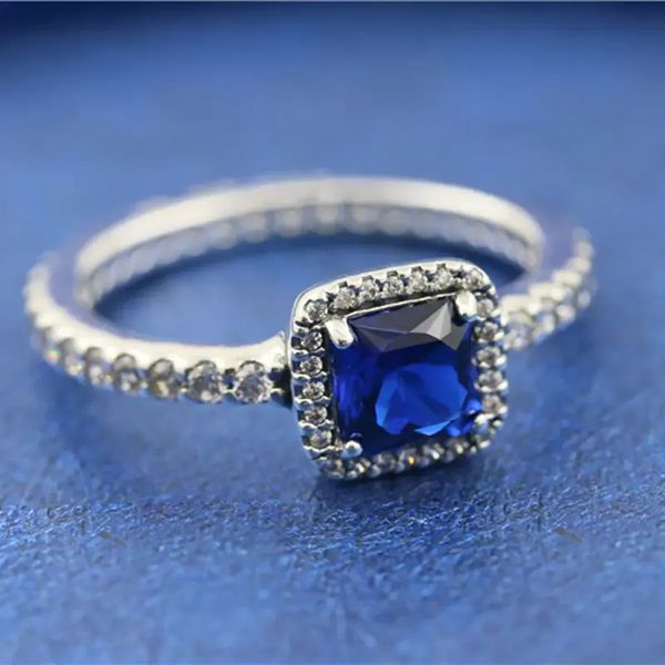 Joyas de diseñador 925 Anillo de bodas de plata Bead fit Pandora Blue Cz Stones Elegancia atemporal Cubic Zirconia Diamonds Anillos de estilo europeo Regalo de cumpleaños para mujer