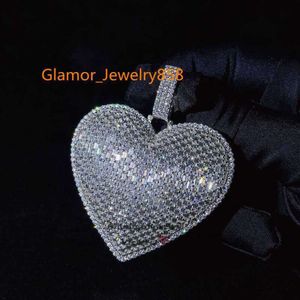 Ontwerper Sieraden Big Size Cubaanse Ketting Vvs Moissanite Diamond Iced Out Heart Hanger Sier