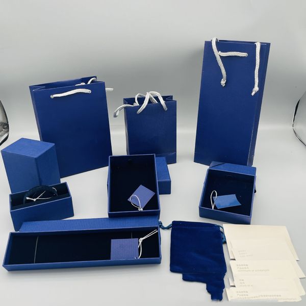 Boîtes à bijoux de créateurs Mode Bleu Ensemble Bague Collier Bracelets Chaîne Boucles D'oreilles Bijoux Affichage Emballage Boîte-Cadeau Avec Certificat