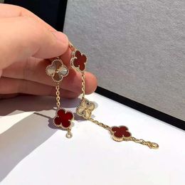 Designer sieraden armband Charm Vanclef armband vier bladgras vijf bloemarmband vrouwelijk 18k hoge versie v goud dubbelzijdig geluk gras rood