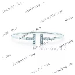 bracelet de bijoux de créateur Bracelet double T Tiffay de haute qualité en argent sterling 925 plaqué or 18 carats incrusté de diamants à passage complet élastique en forme de T lisse Seiko