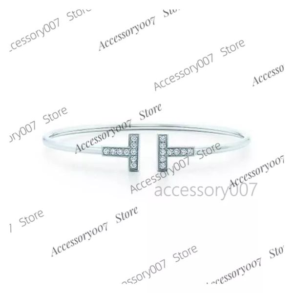 bracelet de bijoux de créateur Bracelet double T Tiffay de haute qualité en argent sterling 925 plaqué or 18 carats incrusté de diamants à passage complet élastique en forme de T lisse Seiko