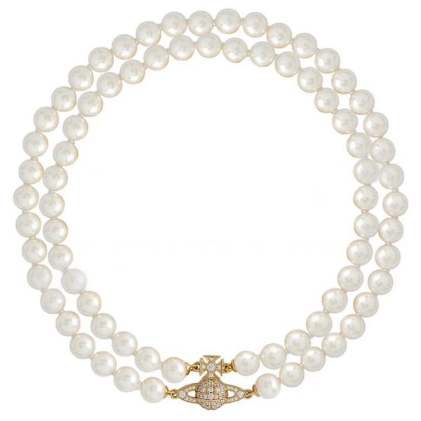 Bracelet de bijoux de créateur Fermoir magnétique Collier de perles Saturne Double couche ras du cou accessoire de chaîne de clavicule