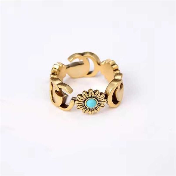 bijoux de créateur bracelet collier marguerite bague bronze fleur turquoise bague pour couples de haute qualité