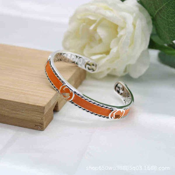 bijoux de créateur bracelet collier bague 925 ancienne maison Bracelet en émail vert orange Motif de verrouillage passepoil simple Bracelet