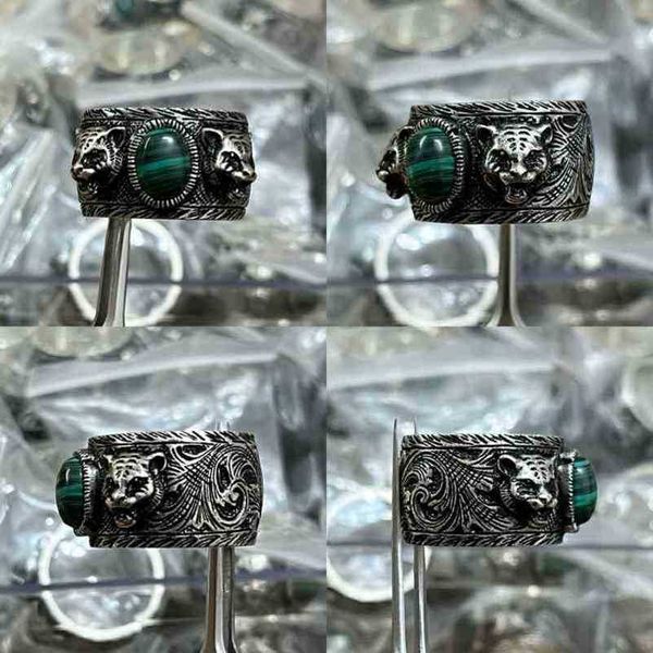 diseñador joyería pulsera collar anillo jardín cabeza malaquita verde patrón complejo animal año anillo nuevo joyería alta calidad