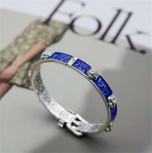 designer sieraden armband ketting ring hoge kwaliteit Qi persoonlijkheid blauw emaille hoofd in elkaar grijpende riem paar armband