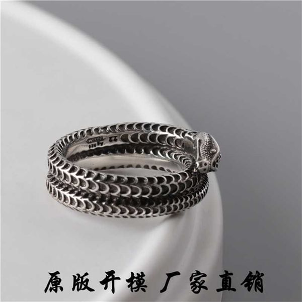 joyería de diseño pulsera collar serpiente Sterling boca cerrada tallada 925 anillo de hombre de alta calidad