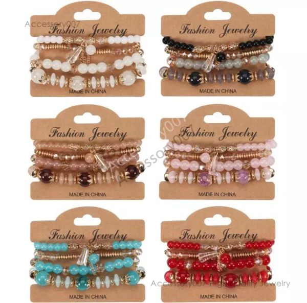 designer bijoux bracelet4pcs ensemble Bohème Designer Empilable Perle Bracelets Pour Femme Multicouche Bracelet Pendentif Charme couleurs gland Extensible Bracelets