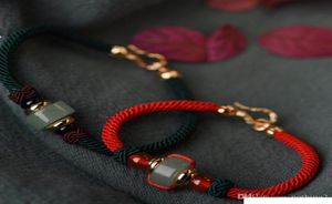 Bijoux de créateurs bracelets de couple à nœud chinois, chaîne rouge, bracelets en perles de jade pour couples, ensemble fashion8504225