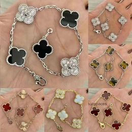 Joyería de diseño Cleef Van Pulsera de trébol de cuatro hojas Pulsera de trébol de Van Joyería de diseño Pulseras de oro rosa para mujer Pulsera de plata de lujo con dije de cuatro hojas con Bo