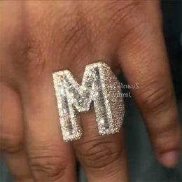 Bijoux de créateurs personnalisés Hiphop de luxe personnalisé entièrement glacé VVS Baguette Moissanite diamant hommes lettre anneaux Ingwr