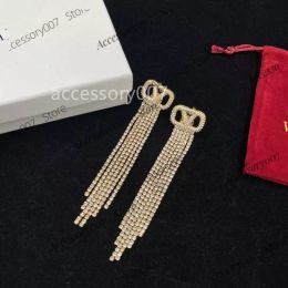 Pendientes de joyería de diseñador Pendientes de borlas de plata 925 con diamantes Joyas de oro de lujo con doble forma de V Regalo de boda para recién casados Día de la Madre de San Valentín