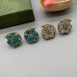 Designer Bijoux Boucle d'oreille Fleur Stud Designer Diamant Cristal Fleur Boucles D'oreilles Lettre Timbres Cerceau Cristal Pétale Boucle D'oreille Cadeau