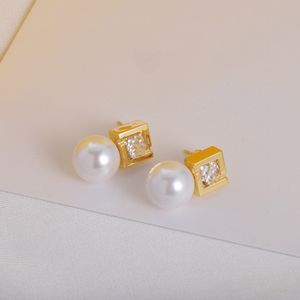 Pendientes de joyería de diseño Pendientes de diseñador para mujer Pendiente colgante de perlas de diamantes de oro y plata para regalos de compromiso