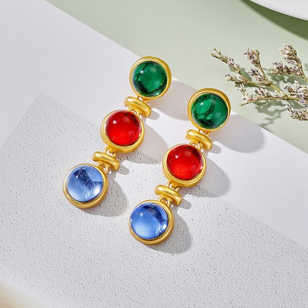 Bijoux de créateurs Boucles d'oreilles vintage Or Rouge Vert Bleu Pierres précieuses Boucles d'oreilles de qualité supérieure MoonRiverJewel Noël Anniversaire Nouvel An