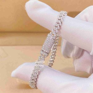 Bijoux de créateur Mode Bijoux Hip Hop Argent 925 Plaqué Or Blanc 7mm 8mm 10mm Largeur Une Rangée VVS Moissanite Bracelet Lien Cubain