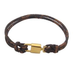 Bijoux de créateurs Bracelets en cuir marron doré pour femmes hommes bracelet à breloques large dragonne motif de fleur logo timbre imprimé Fashi246Y