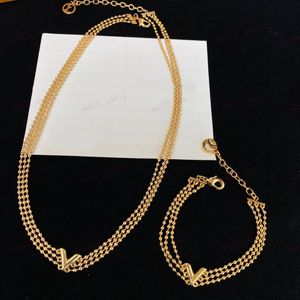 Bijoux de créateur, bracelet collier en or, ensemble de mode en perles Alphabet à 3 couches, mariage, banquet, fête