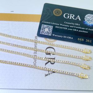 Designer sieraden Hip Hop Fine Jewelry Lab Diamond 925 Sterling Silver 2mm vast Gold VVS Moissanite Tennis Chain