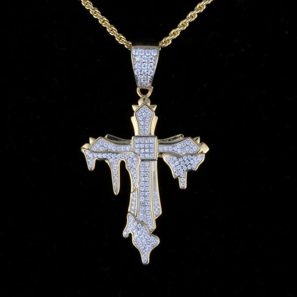 Bijoux de créateur Hip Hop, nouveaux bijoux en cuivre et laiton plaqué or, pendentif croix en Zircon, collier pendentif goutte à goutte Ankh