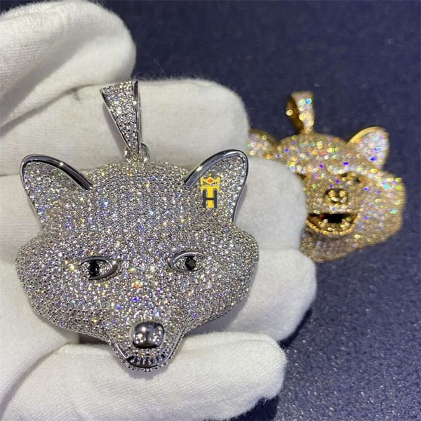 Bijoux de créateur Hip Hop Round Diamond Pendant Handmade Iced Out Charmant Bearcat Animal Face Fabricant Fine Bijoux