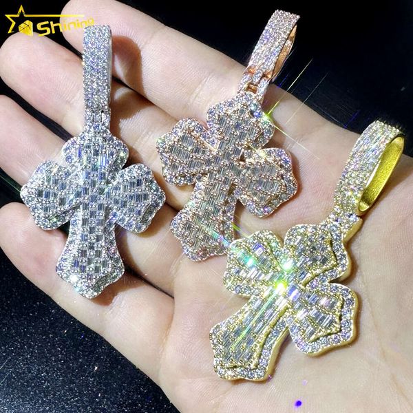 Bijoux de créateurs vendeurs à chaud mode hip hop bijoux hip hop vvs Moissanite glacée baguettes diamant 925 Silver Cross Pendants