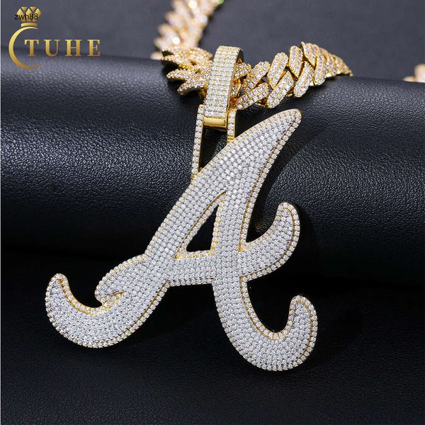 Bijoux de créateurs Vente chaude Hip Hop Micro Pavé Moissanite Glacé Initiale Un Sparkling 925 Sterling Argent VVS Mossanite Diamant Hiphop Lettre Pendentif