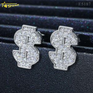 Designer Sieraden Hot Selling Hip Hop S925 VVS Moissanite Grote mode moissanite stud s925 zilveren diamanten dollar ontwerp rhodium plated push back oorbellen