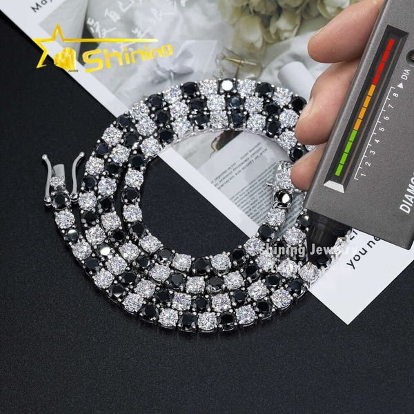 Joyería de diseño Venta caliente Hip Hop S925 Precio de fábrica al por mayor 2 mm 3 mm 4 mm 5 mm Plata de ley 925 VVS Pulsera de cadena de tenis de diamantes de moissanita blanca y negra