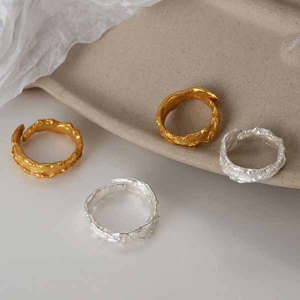 Joyería de diseño Icebela, diseño de nicho, joyería Simple, anillo de Plata de Ley 925 con textura arrugada, anillo de dedo ajustable para mujer