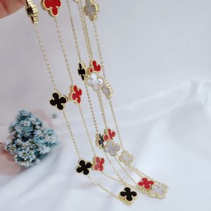 Designer sieraden luxe 4/vier blad klaver kettingen charm diamant 18k goud vergulde ketting bloemenhanger voor vrouw