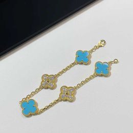 Designer sieraden luxe armband schakelketting Vanca 925 zilveren turquoise diamant vijf bloem armband armband